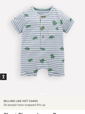Boden 0-3 month Short-Sleeve Striped One-Piece with Turtle Print - Blue/White